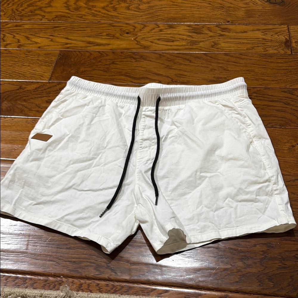 Men's White Flat Front Shorts